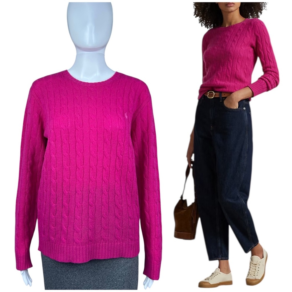 VTG Ralph Lauren Sport 100% Lambswool Cable Knit Crew Neck Sweater Preppy - MED